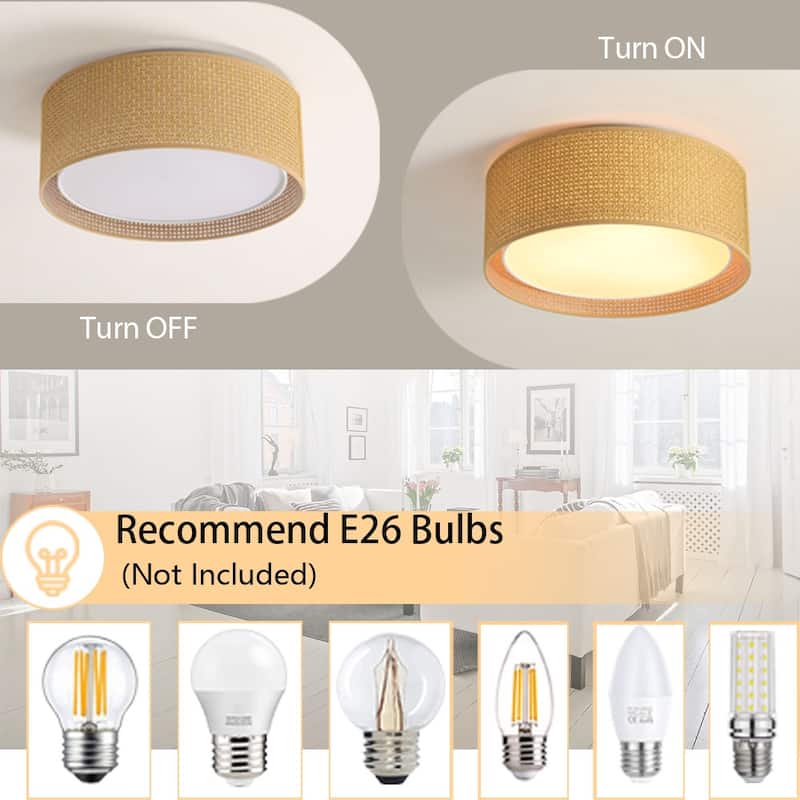 WINGBO 20 in. 5-Light Grass Cloth Flush Mount Light - N/A