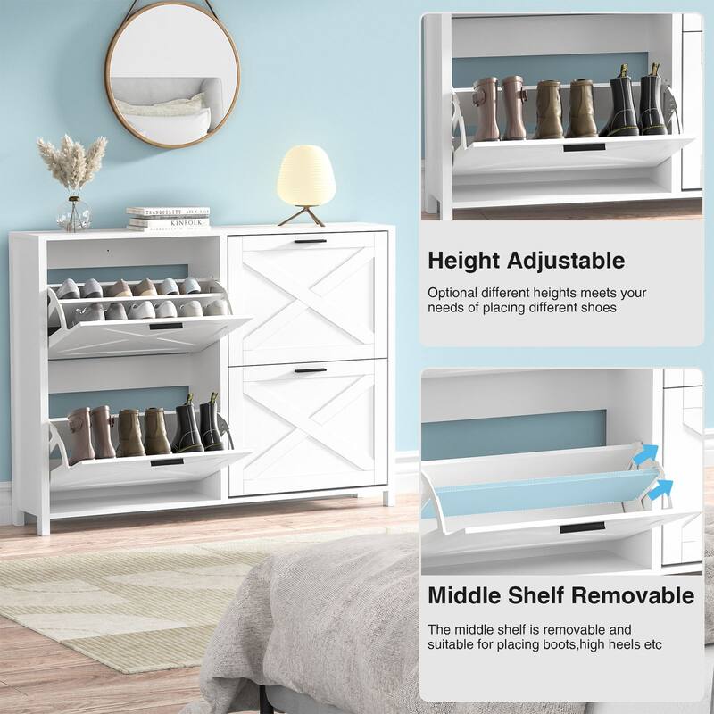 Anmytek 24 Pair Shoe Cabinet with 4 Flip Drawers - Space-Saving Entryway Storage