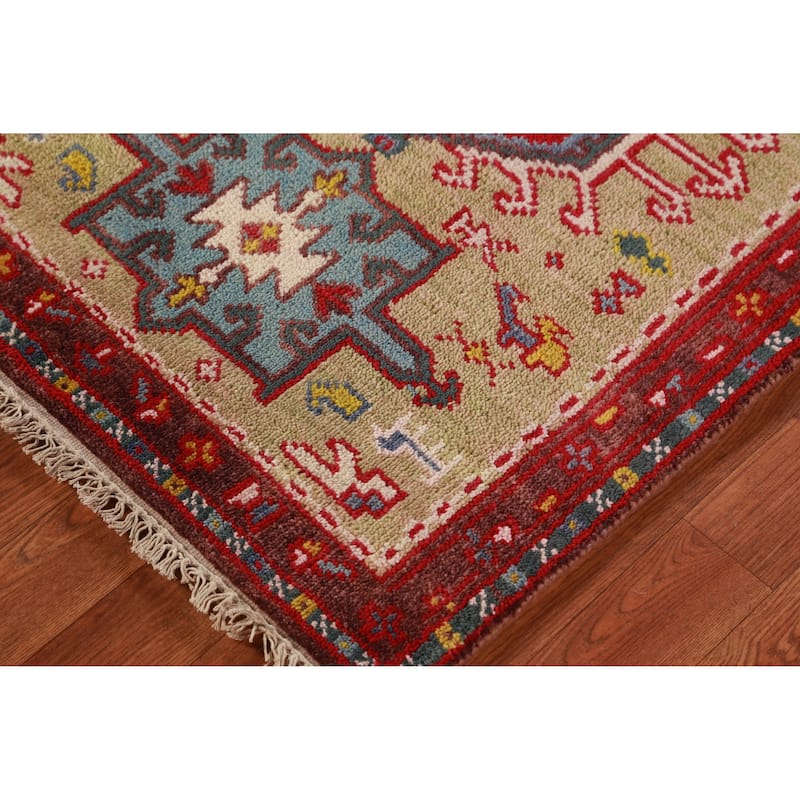 Hand Knotted Oriental 100% Wool Carpet Transitional Geometric Green Khotan Runner Rug - 9' 11'' X 2' 6''