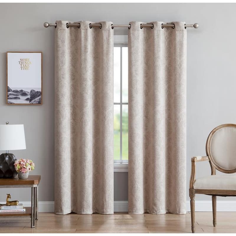 Gracewood Hollow Plakalo Embossed Thermal-weaved Blackout Grommet Drapery Curtains - 38" W x 108" L - Ivory