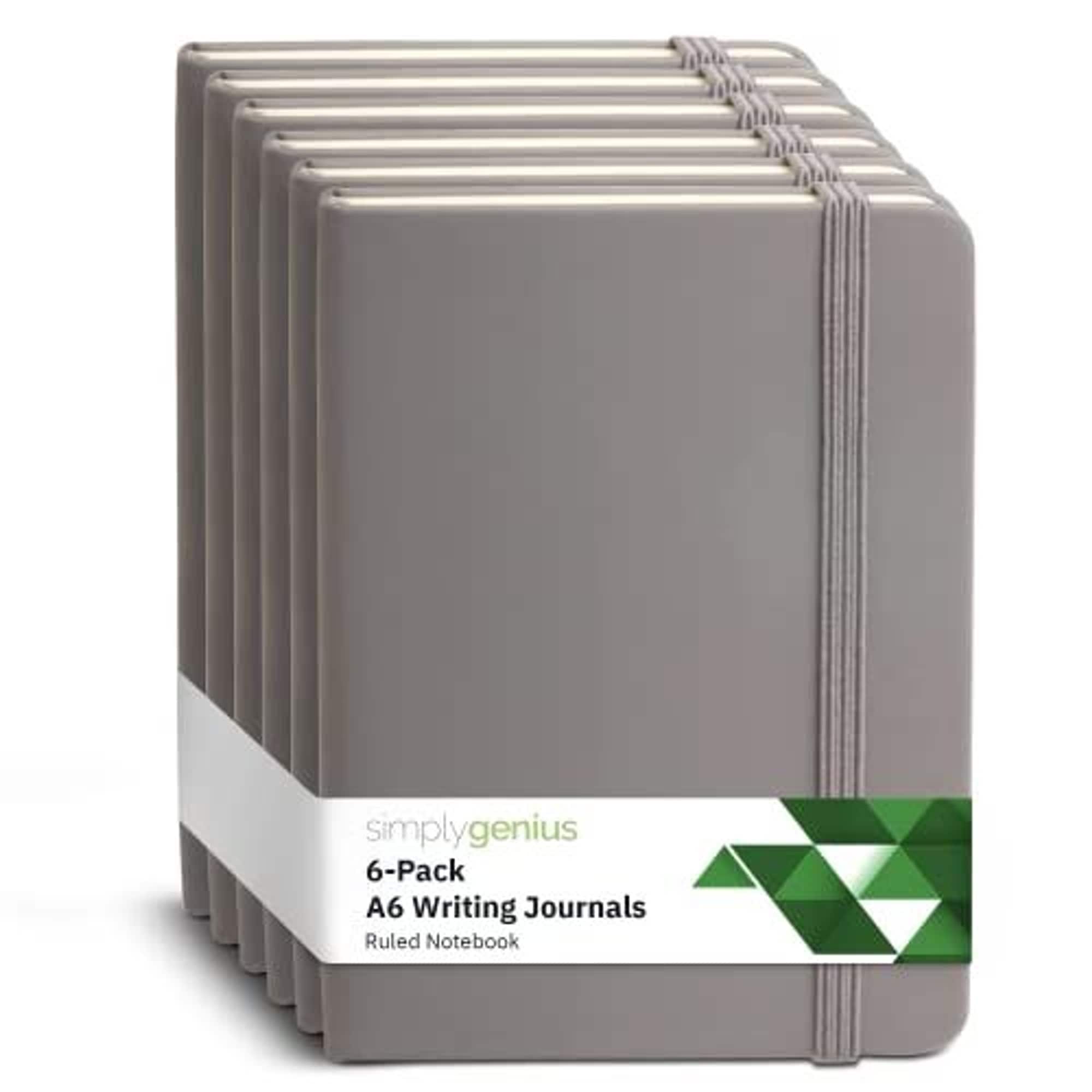 Paper Junkie Simply Genius A6 Lined Mini Hardcover Notebooks, 124 Pages, Gray, 6-Pack
