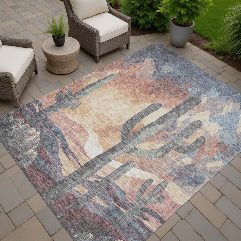 Machine Washable Indoor/ Outdoor Desert Inspiration Chantille Rug - Copper - 8' x 10'