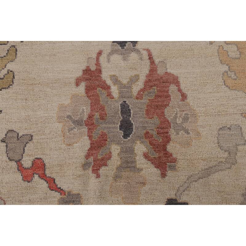 Hand Knotted Oriental 100% Wool Carpet Transitional All-Over Beige & Ivories Oushak Area Rug - 12' 5'' X 9' 1''