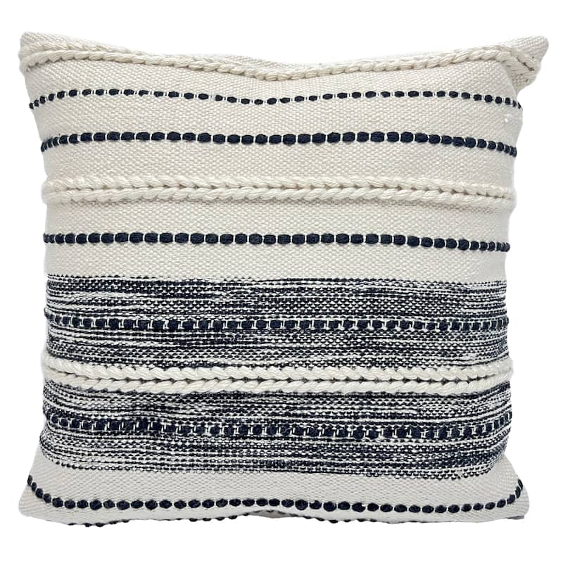 20" Cream and Black Twisted Outdoor Handloom Woven Square Cushion