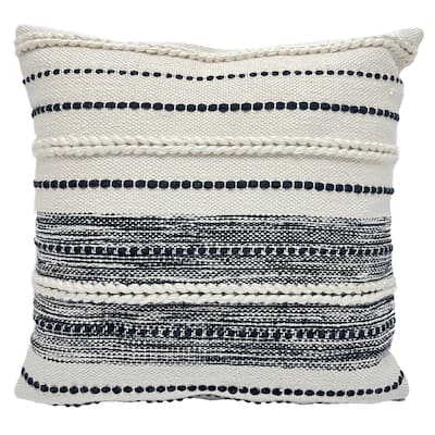 20" Cream and Black Twisted Outdoor Handloom Woven Square Cushion