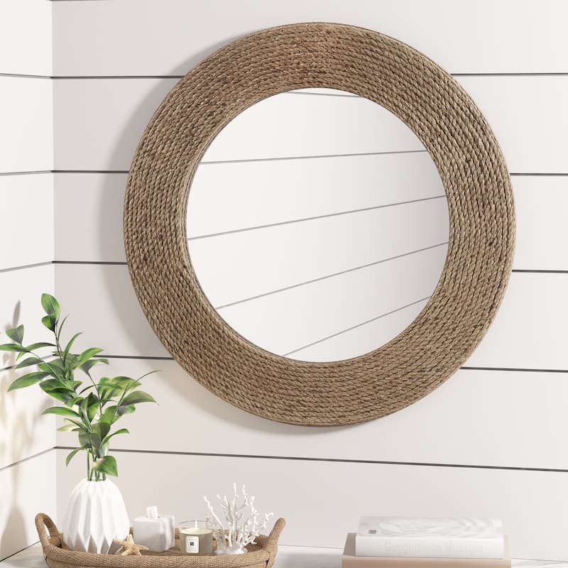 Madison Park Cove Natural Jute Rope Round Wall Mirror 26" - Natural
