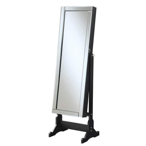 Sophisticated Jewelry Cheval Mirror With Interior Storage, Black