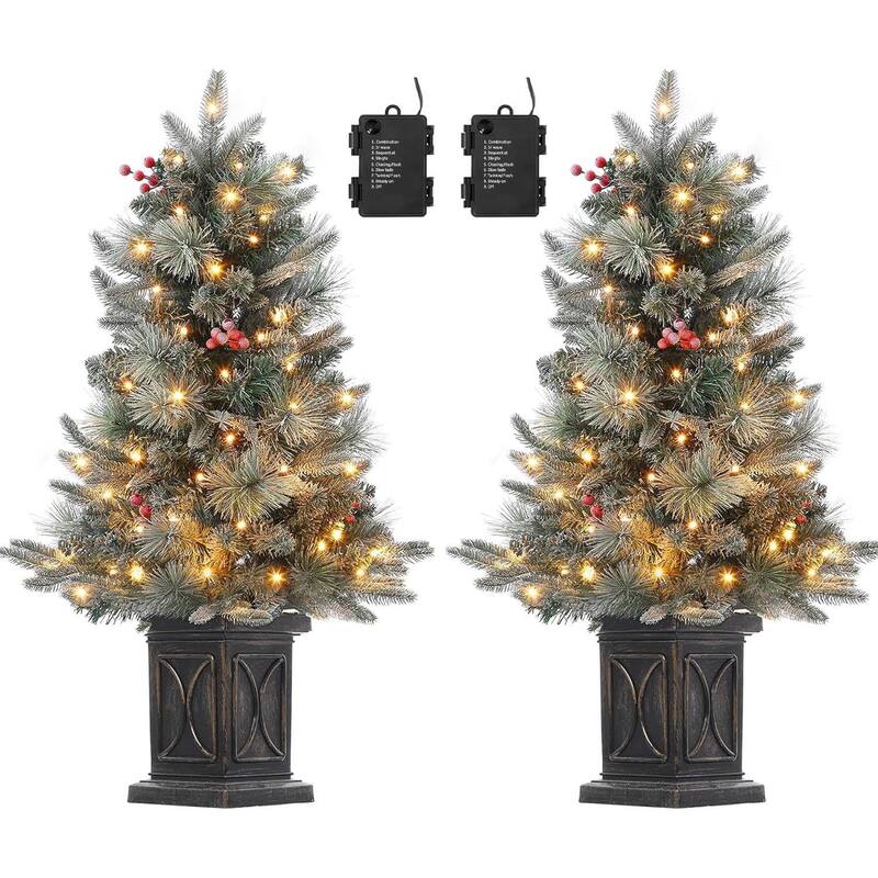 3FT Artificial Christmas Desktop Tree with 78 Warm White 8 Mode Lights - Green 2 pcs