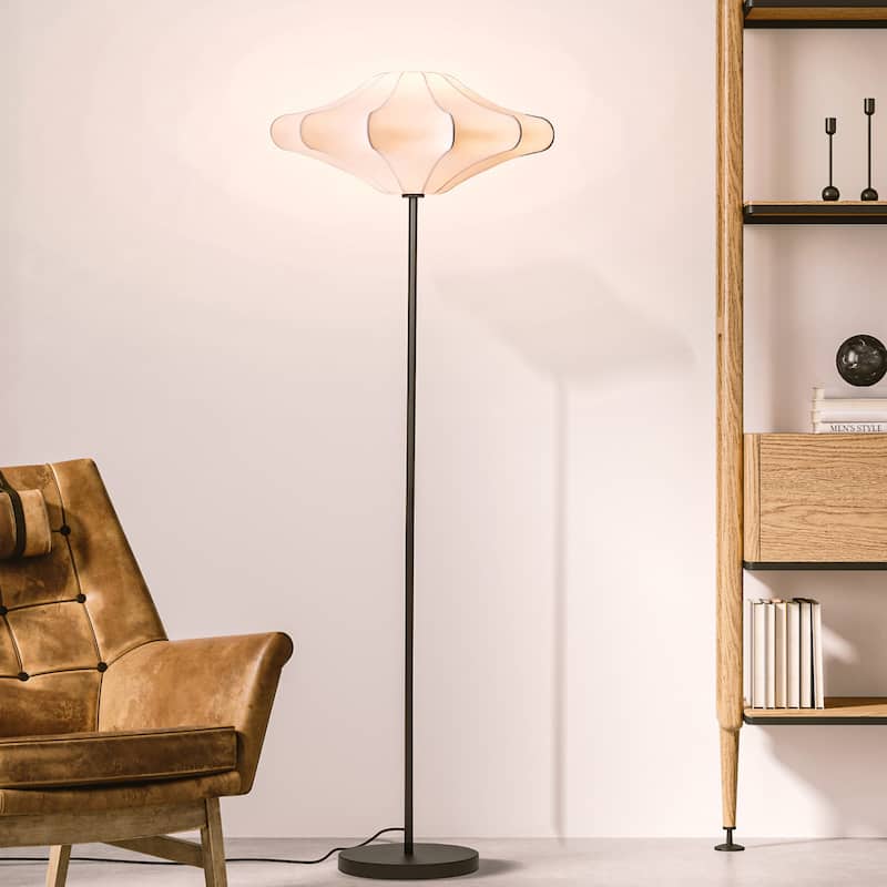 Brightech Atlas 67 in. Classic Black Modern & Contemporary LED Standard Floor Lamp with White Plastic Round Shade
