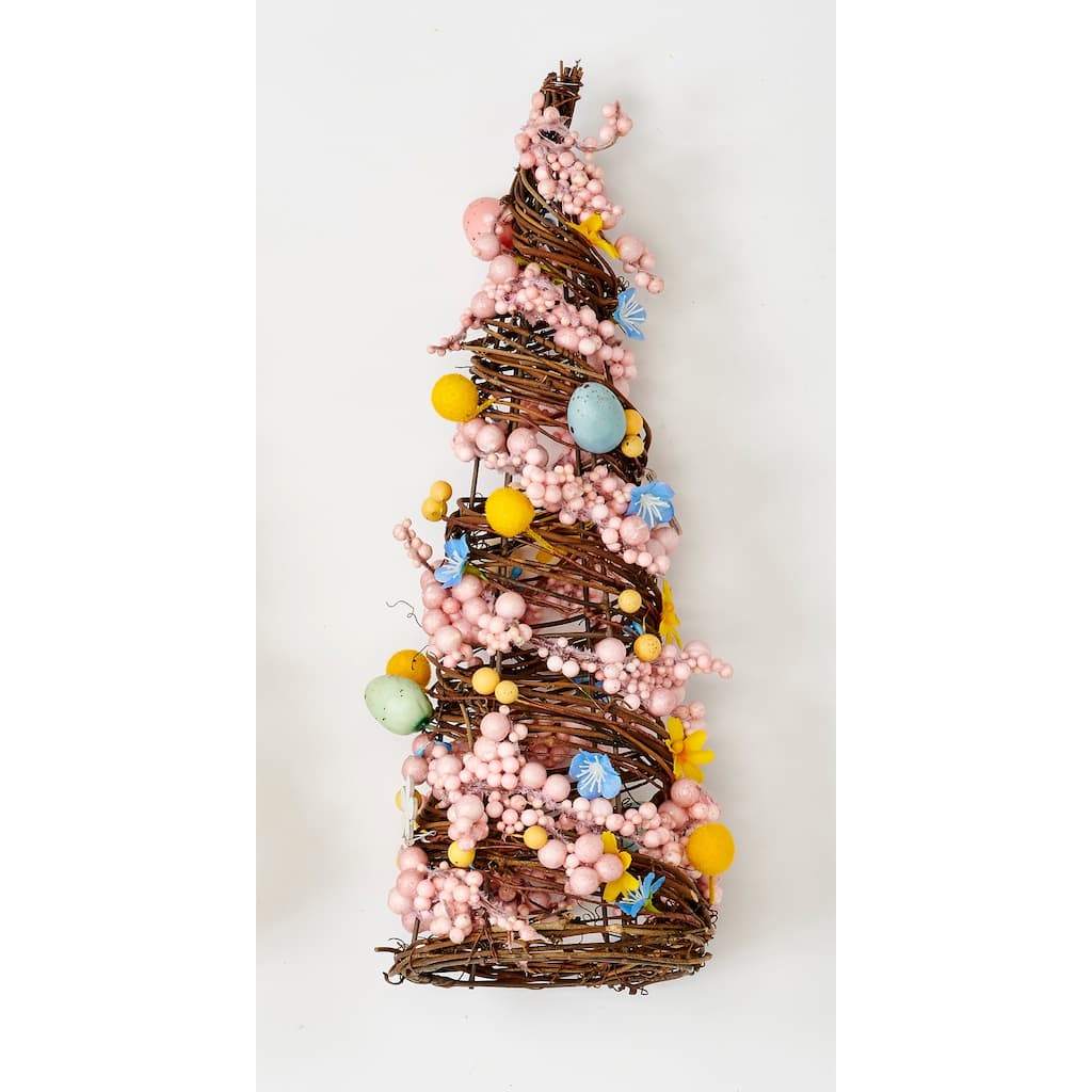 16" Tabletop Twig Tree with Easter Eggs, Berries and Flowers - 16