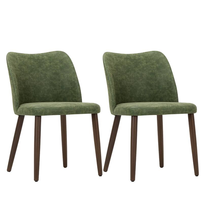 RENEWLINE Set of 2 Wooden Dining Chairs, Beige Upholstered Fabric for Kitchen & Dining Room - Green