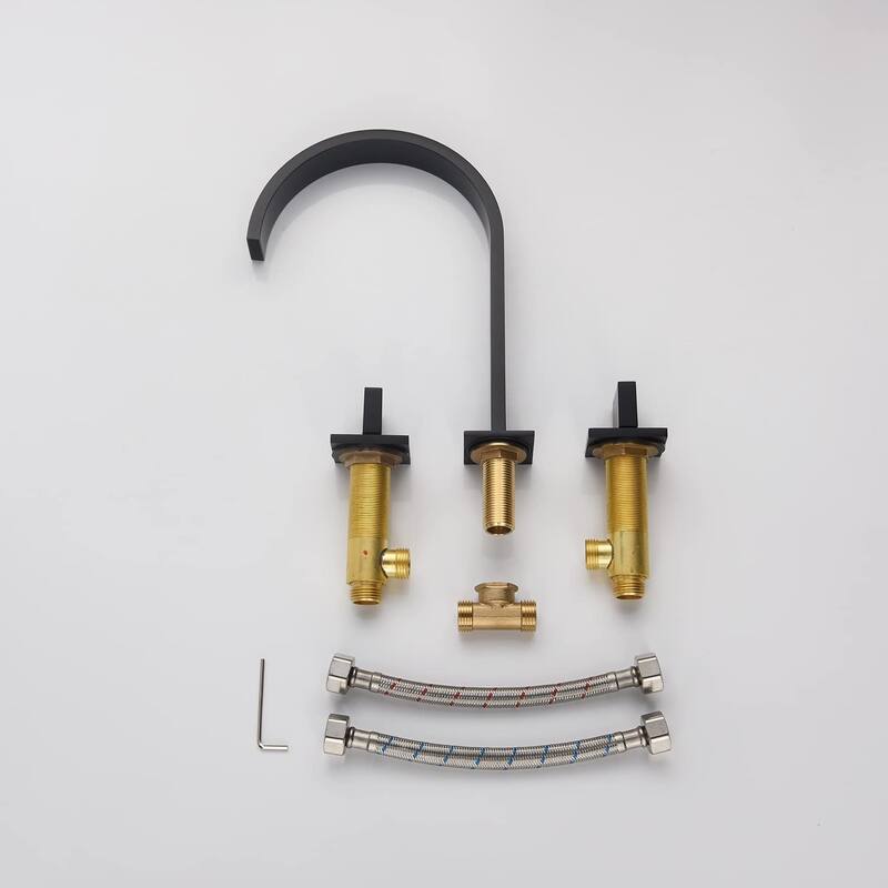 Matte Black Two handles 3 holes Waterfall bathroom Sink Faucet with brass pop up overflow Drain