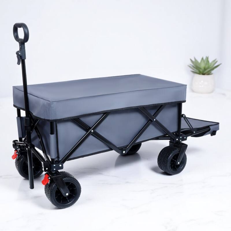 Foldable Handcart with Roof – Expandable Tailgate, 360° Swivel Wheels – Ideal for Beach, Camping, Gardening, and Shopping