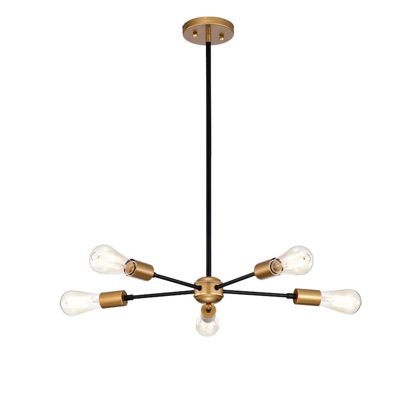 Brent Matte Black+Gold 5-Light Linear Chandelier