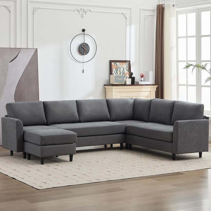 Modern U-Shaped Chenille Modular Sectional Sofa with Ottoman, Overized Corner Couch for Living Room - 107" W