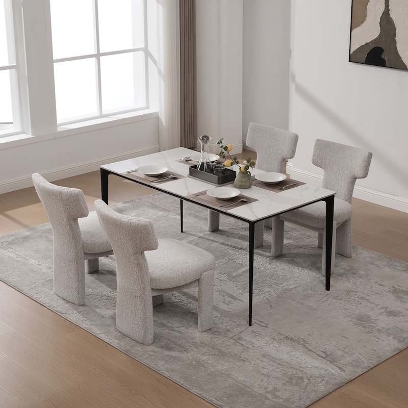 22.05" Wide Modern Upholstered Chenille Dining Chair Set of 4 with Rubberwood Legs, Armless Curved Back Accent Chairs