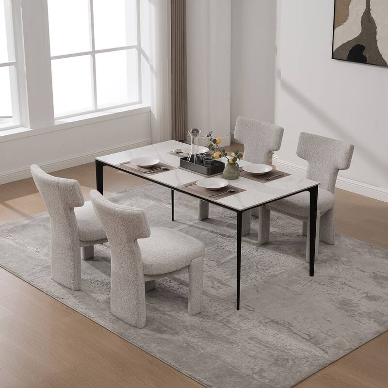 Modern Upholstered Chenille Dining Chair Set, Armless Kitchen Side Chairs Curved Back Accent Chairs w/ Wood Legs for Living Room