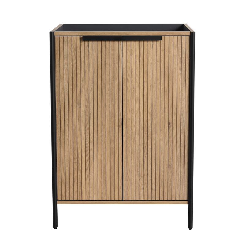 Modern 24 Inch Freestanding Bathroom Vanity Base with Soft-Close Doors and Storage Shelves - No Sink Included - Light Coffee