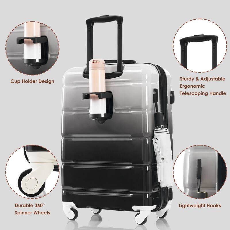 Luggage Set of 3, ABS+PC Hard Shell Carry-on Suitcases with Cup Holder and USB Port & Spinner Wheels, for Men Women Travel