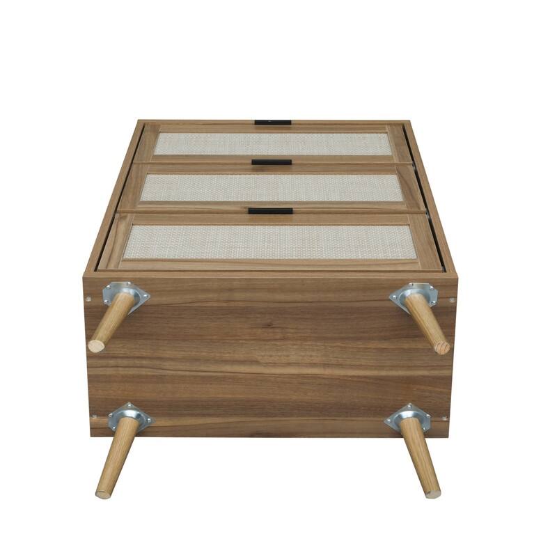 Wood Storage Cabinet with 3 Engineered Rattan Drawer Suitable for Bedroom,Living Room,Study