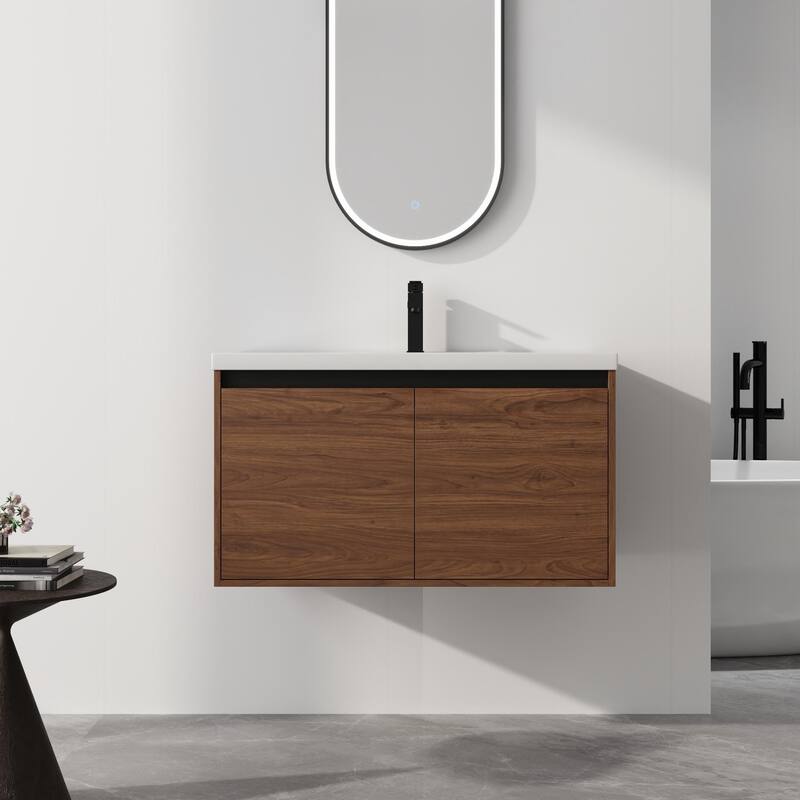 ARTCHIRLY 16/20/24/30/36 Inch Bathroom Vanity With Sink, Floating Bathroom Vanity With Soft Close Door - 36''W - Brown
