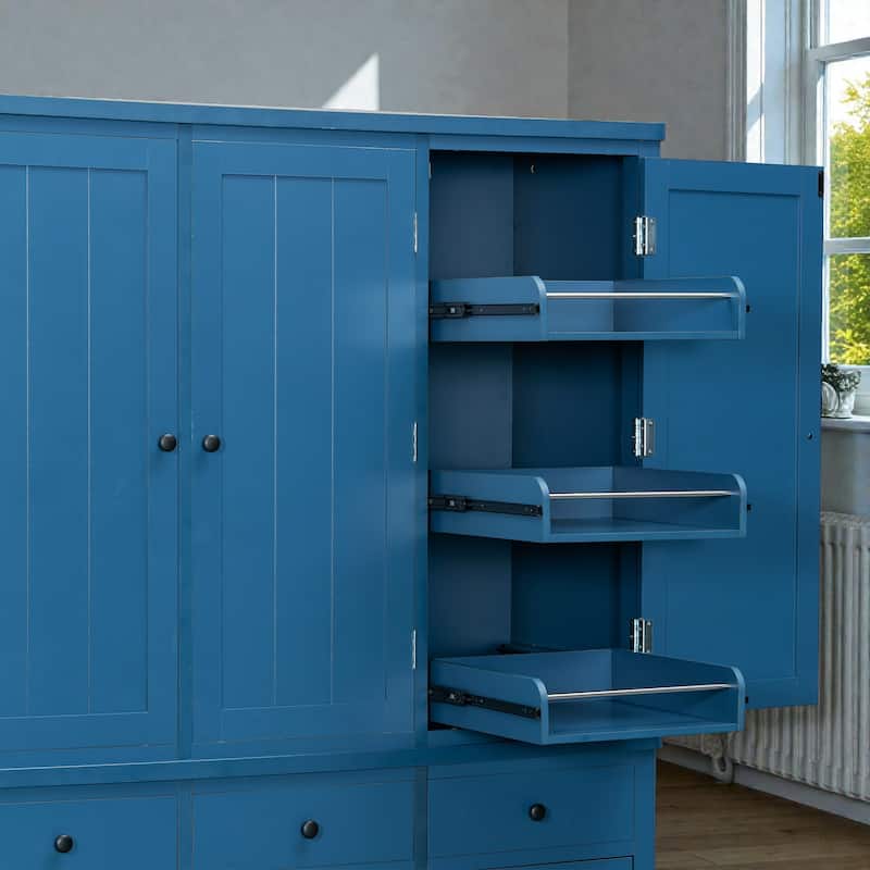 74.8 Inch Farmhouse Kitchen Pantry Cabinet, 53x20 Large Freestanding Storage with Drawers, Door Shelves and Pull-Out Trays