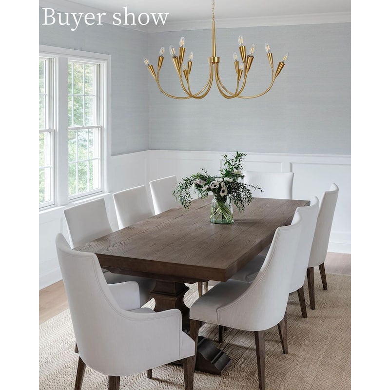 Modern Gold 12-Light Classic Candle Chandelier for Dining Living Room - D 36.2" x H 21.2"
