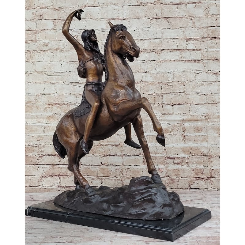 Scalp By Frederic Remington Bronze Native American Horseback Sculpture Statue 26 Inches X 22 Inches