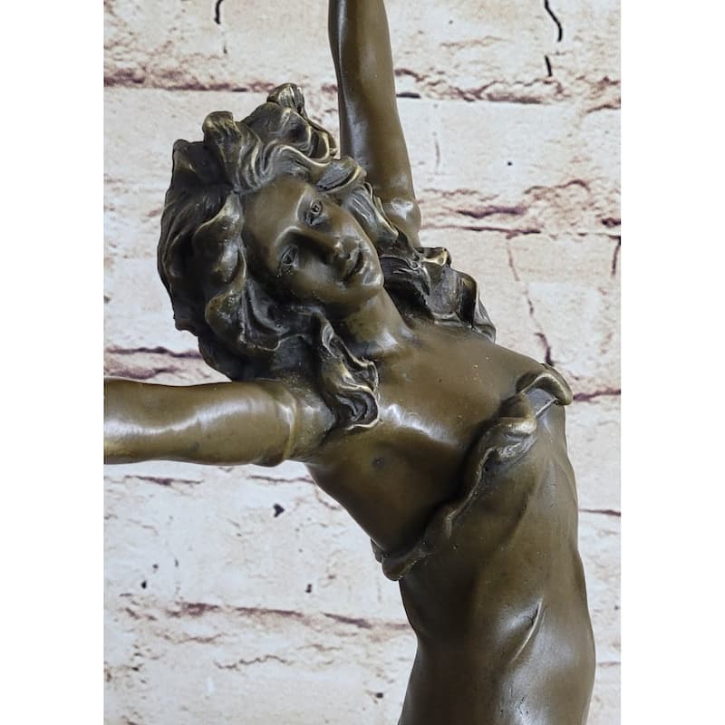 Tambourine Dancer Girl Bronze Sculpture Statue Figure On Marble Base