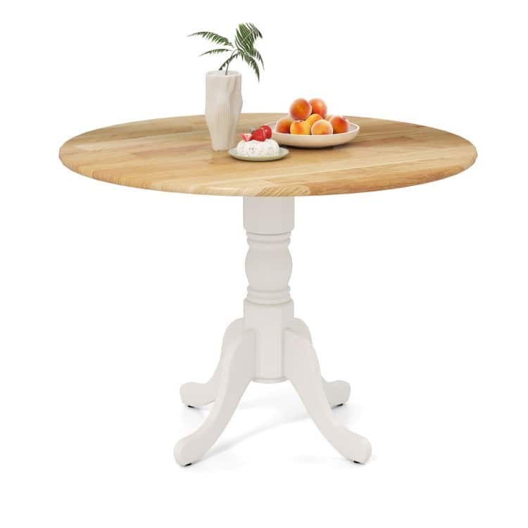 Rubber Wood Round Dining Table with Curved Legs and Adjustable Foot Pads - 40 x 40 x 29 inch (L x W x H) - Natural-White