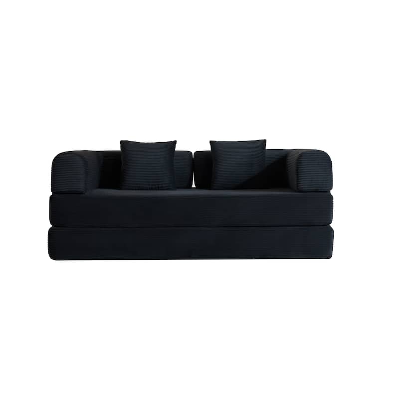 Convertible Sleeper Sofa Bed with Pillow, Corduroy Folding Mattress Couch with Fixed-Shape Frame, Floor Lounge Loveseat Sofa