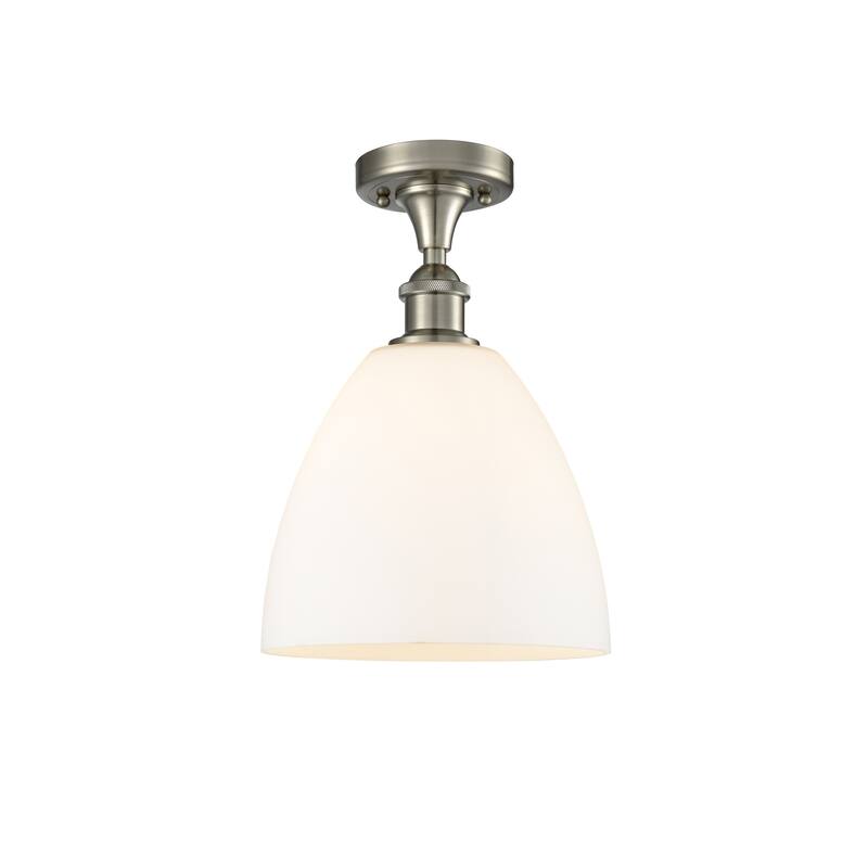 Innovations Lighting Bristol Glass - 1 Light 9" Semi-Flush Mount - Matte White/Brushed Satin Nickel