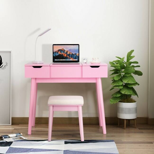 Makeup Vanity Table Set with Flip Top Mirror and 2 Drawers - 35.5" x 16" x 30" (L x W x H)