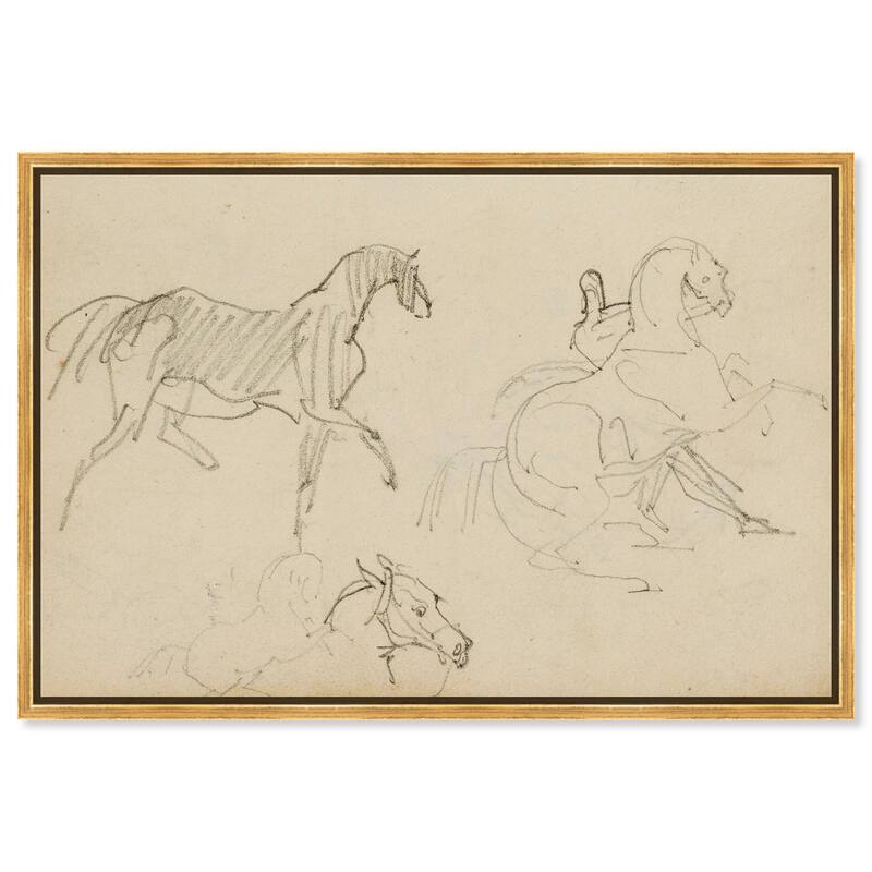 Gericault - Three horse studies Canvas by Art Remedy - 54" x 36" - Gold
