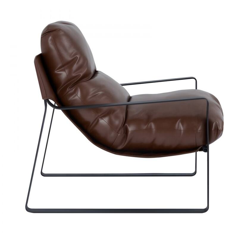 Modern Brown PU Leather Accent Chair with Iron Frame and Soft Cushion for Living Room Seating - 31.5” x 29.53” x 32.28”