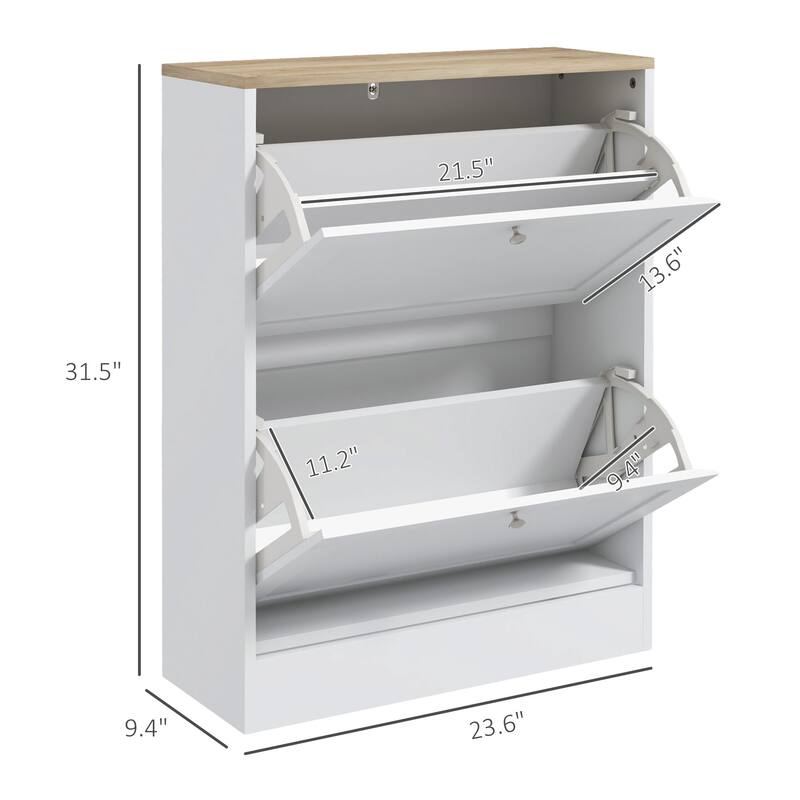 Slim Shoe Cabinet for Entryway, Hidden Shoe Storage Cabinet with 2 Flip Drawers and Adjustable Shelves for 12 Pairs of Shoes