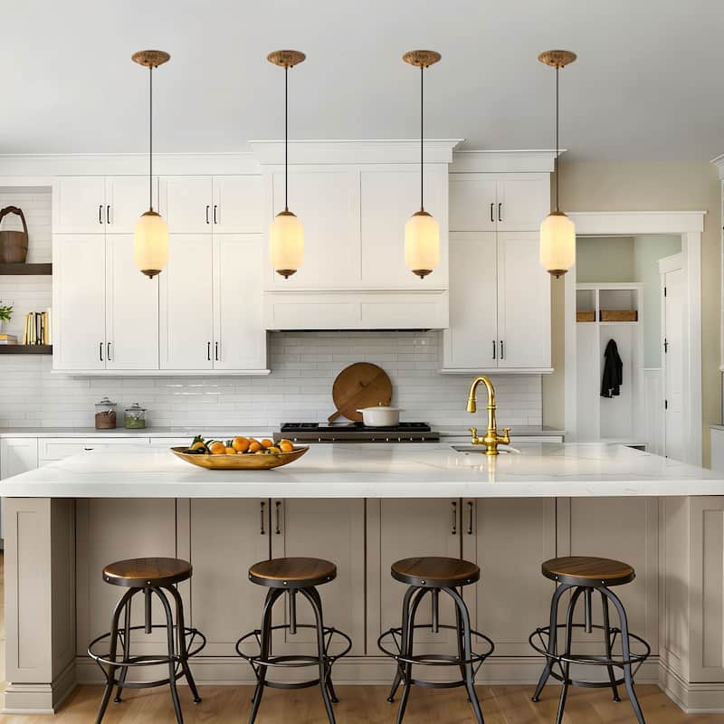 Starsky 1-Light Retro Pumpkin Shaped Slim Cylindrical Glass Pendant