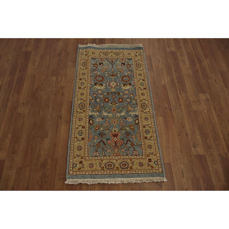 Hand Knotted Oriental 100% Wool Carpet Traditional Floral Navy Blue & Blues Ziegler Area Rug - 4' 0'' X 2' 0''