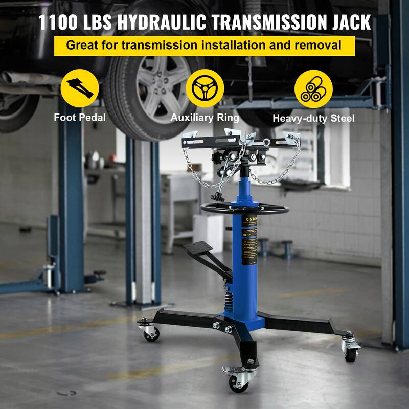 Transmission Jack, Hydraulic Telescopic Transmission Jack, 2-Stage Floor Jack Stand with Foot Pedal, 360° Swivel Wheel