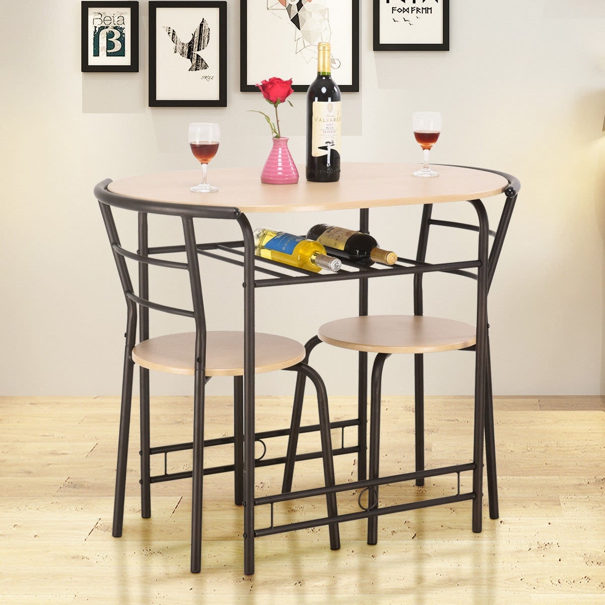 Costway 3 Piece Dining Set Compact 2 Chairs and Table Set with