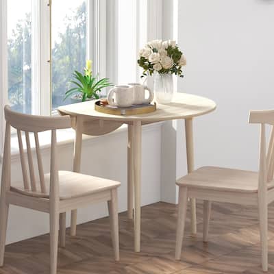 HOMCOM 35" Round Folding Dining Table, Collapsible Drop Leaf Table for Small Spaces, Small Kitchen Table with Solid Wood Legs