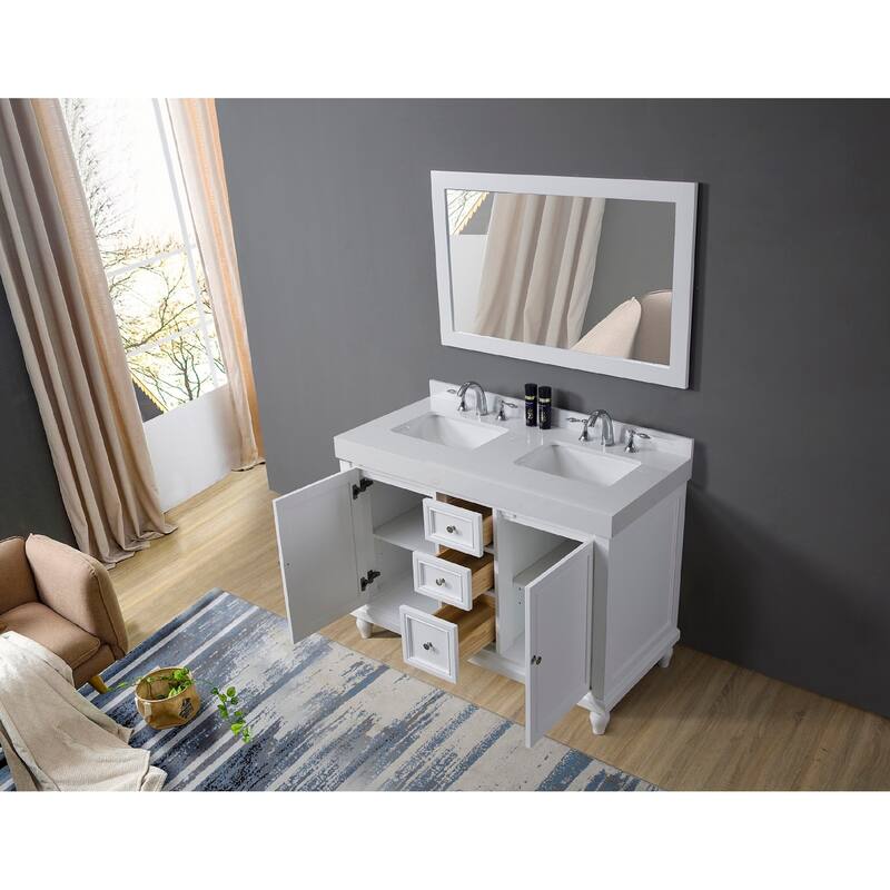 Classic Exclusive 48 in. Vanity in White with White Culture Marble Top