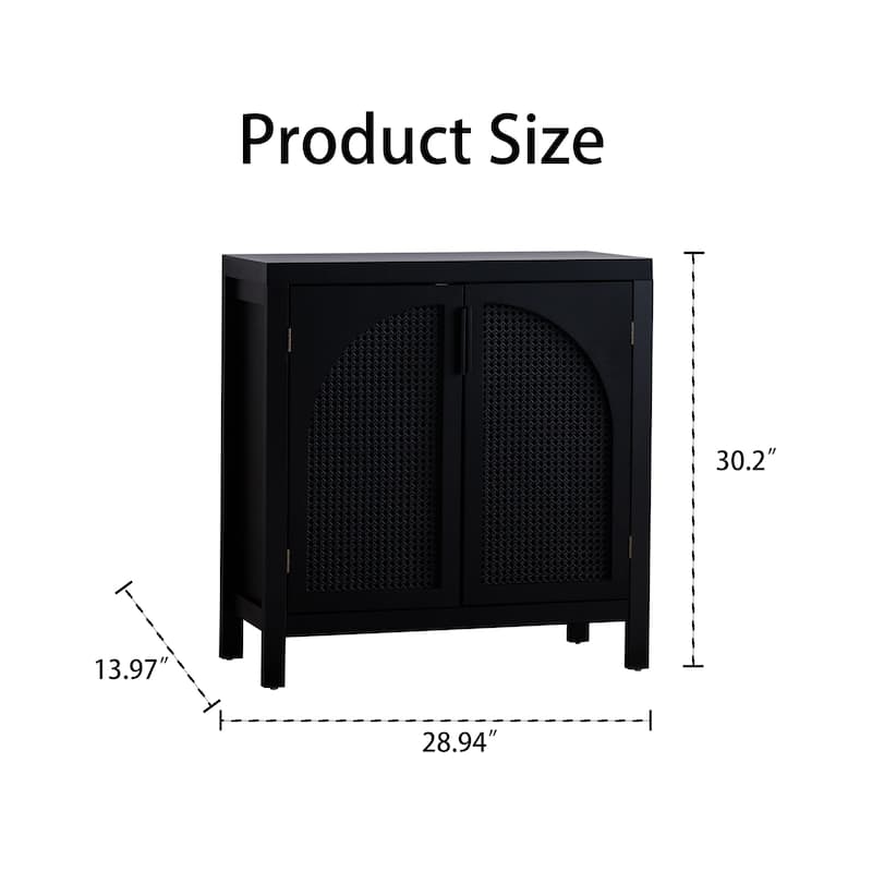 Modern Rattan Accent Cabinet with Arched Doors, 29" Buffet Storage Cabinet with Adjustable Shelf for Entryway or Kitchen