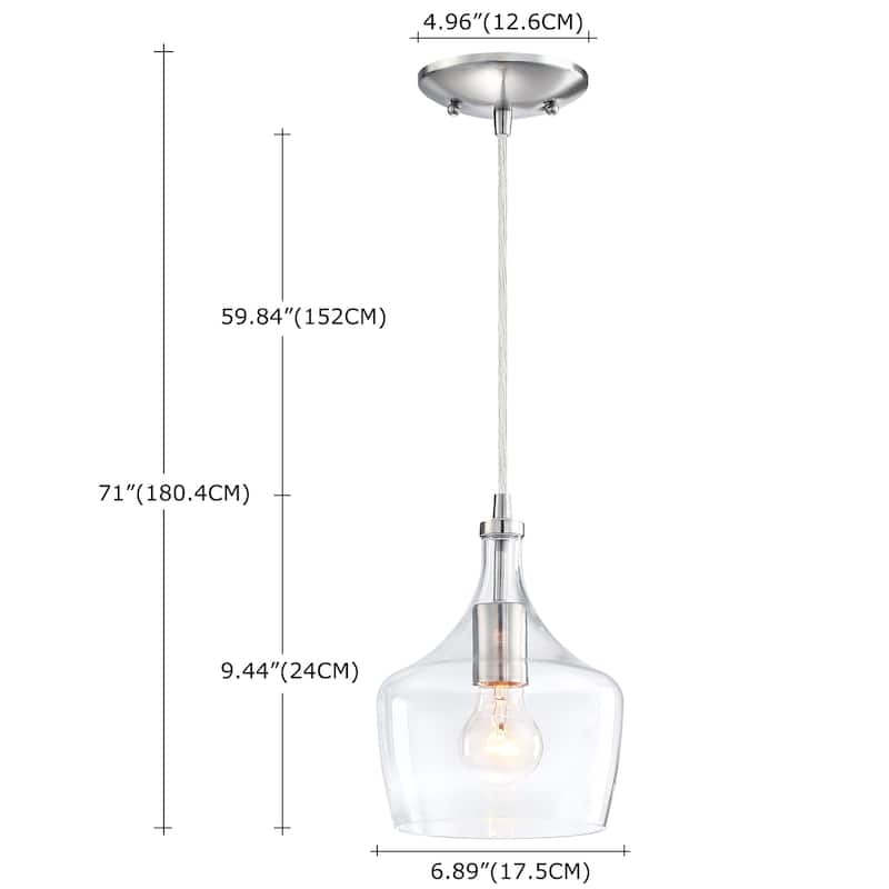 1-Light Kitchen Island Teardrop Clear Glass Pendant（1 or 3-pack can be chosen)