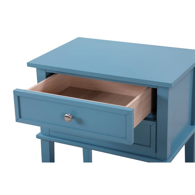 2-Drawer Teal Nightstand with English Dovetail Drawers, 28 Inch Classic Wooden Bedroom Bedside Table