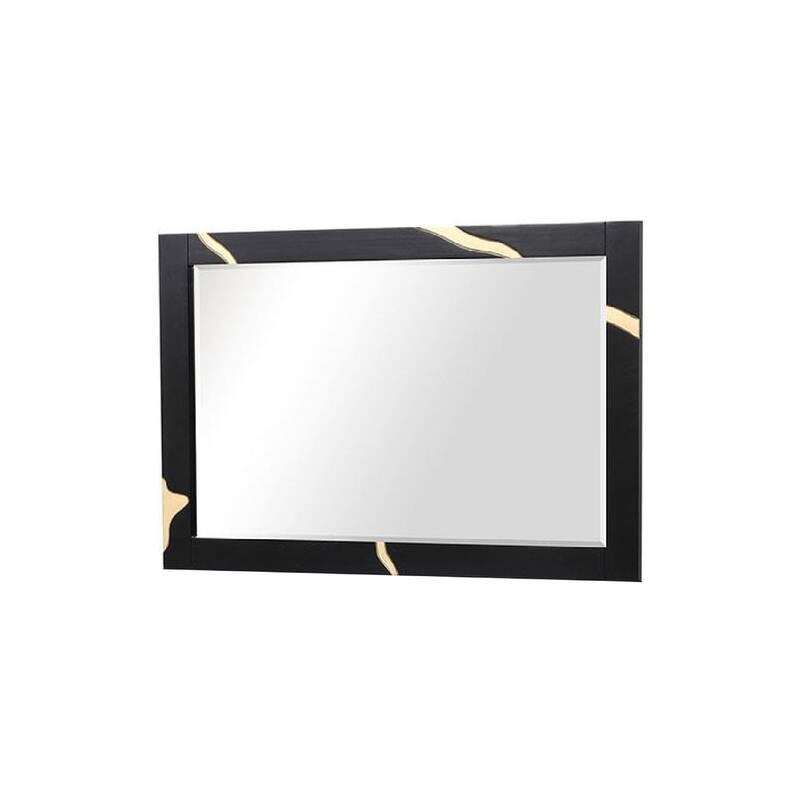 Goldie Dresser Mirror, Beveled Glass, Gold and Black Solid Wood, 35x52 - Black, Gold
