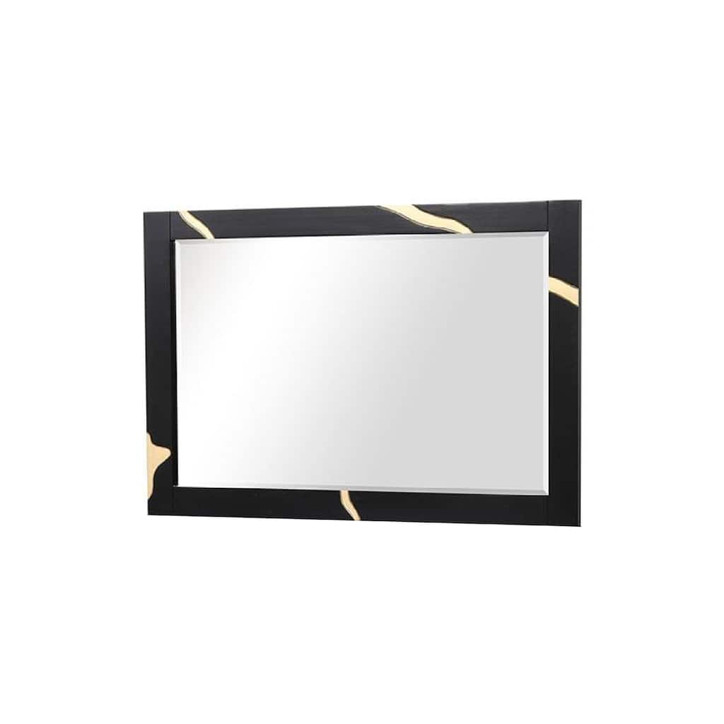 Goldie Dresser Mirror, Beveled Glass, Gold and Black Solid Wood, 35x52 - Black, Gold