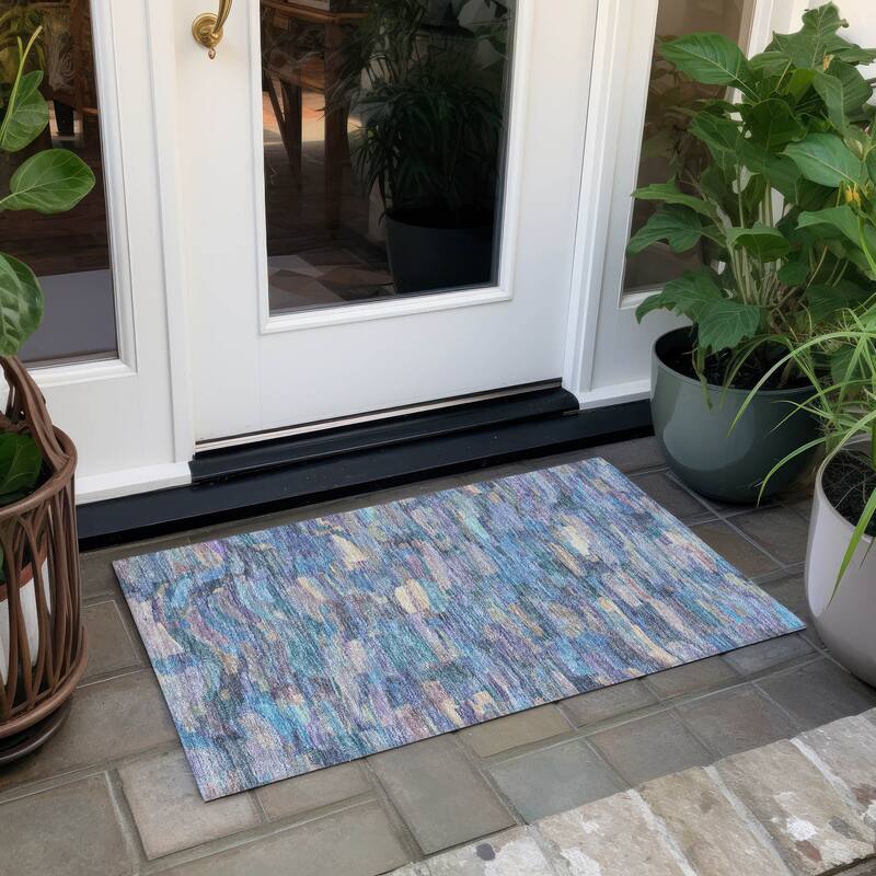 Machine Washable Indoor/ Outdoor Abstract Rock Chantille Rug - Denim - 1'8" x 2'6"