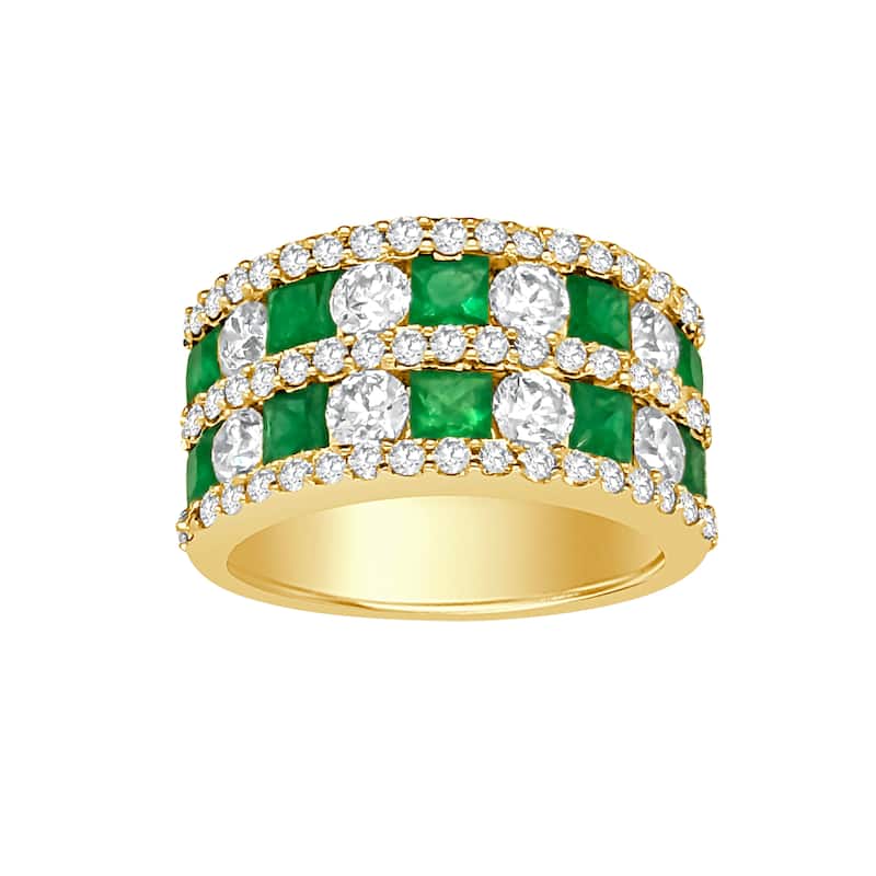 Auriya 14k Gold Emerald and Diamond Two-Row Wide Band 1.71 ct. tw. (F-G, VS) - 5 - Yellow