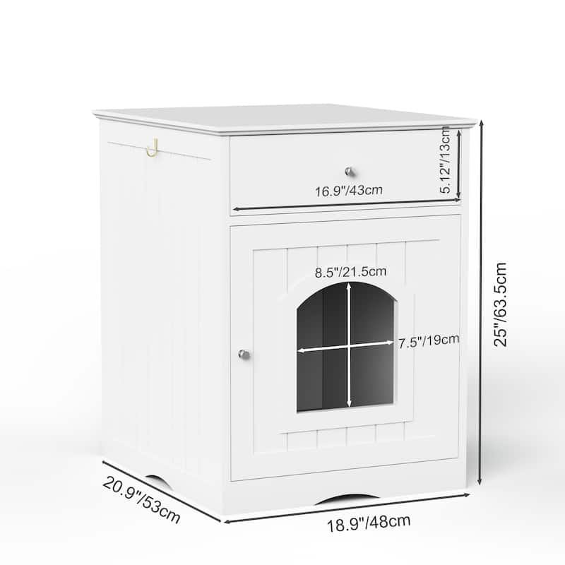 Anmytek White Shaker Style Cat Litter Box Cabinet with Storage for Laundry Room and Bathroom